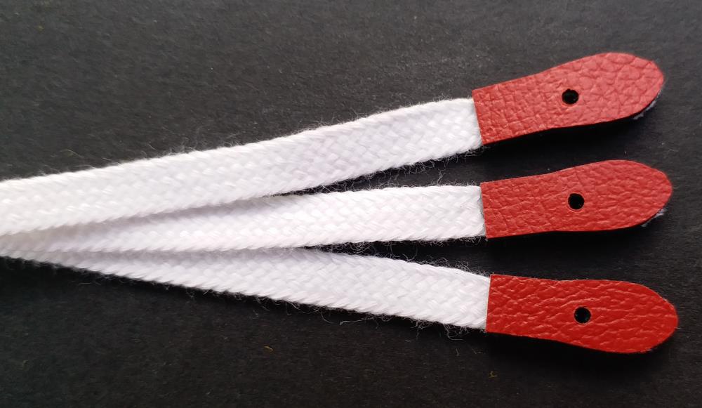 Litzenbändchen, weißes Bändchen mit rotem Leder